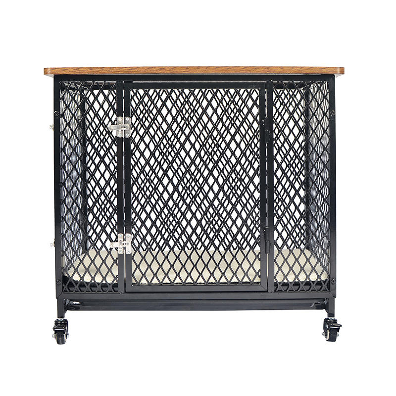 Style de meuble Grande cage de chien en bois avec roues et coussin