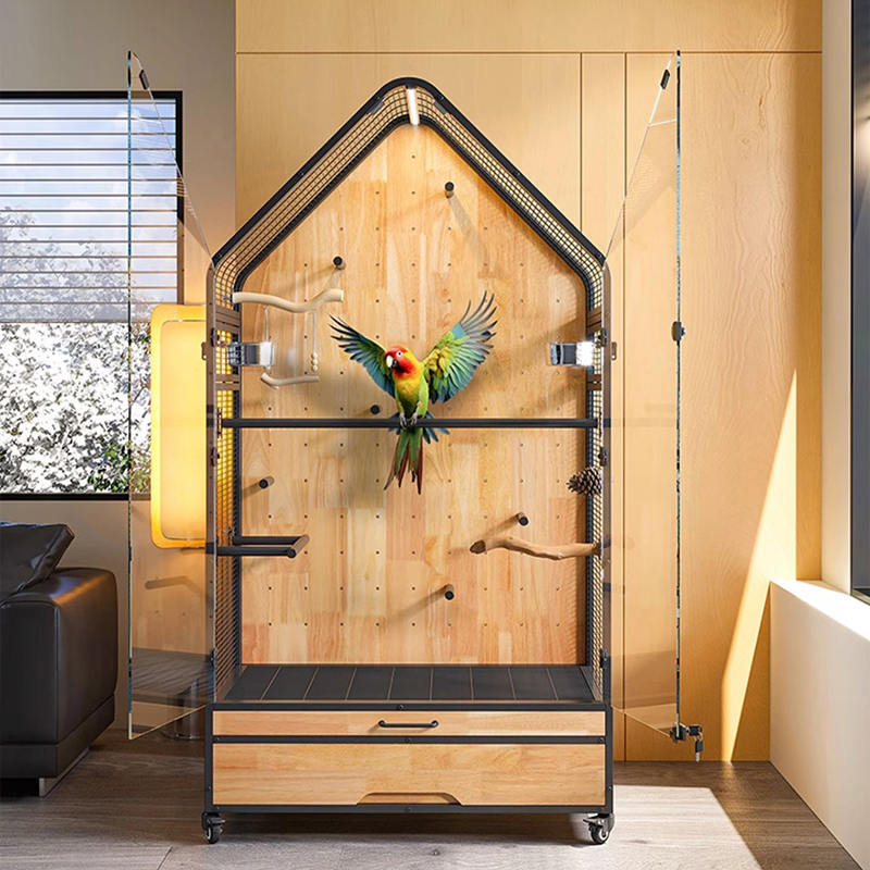 Cage en bois et en acier grande villa de bricolage amovible cages de reproduction d'oiseau avec roues stands Cage en bois et en acier grande villa de bricolage amovible cages de reproduction d'oiseau avec roues stands
