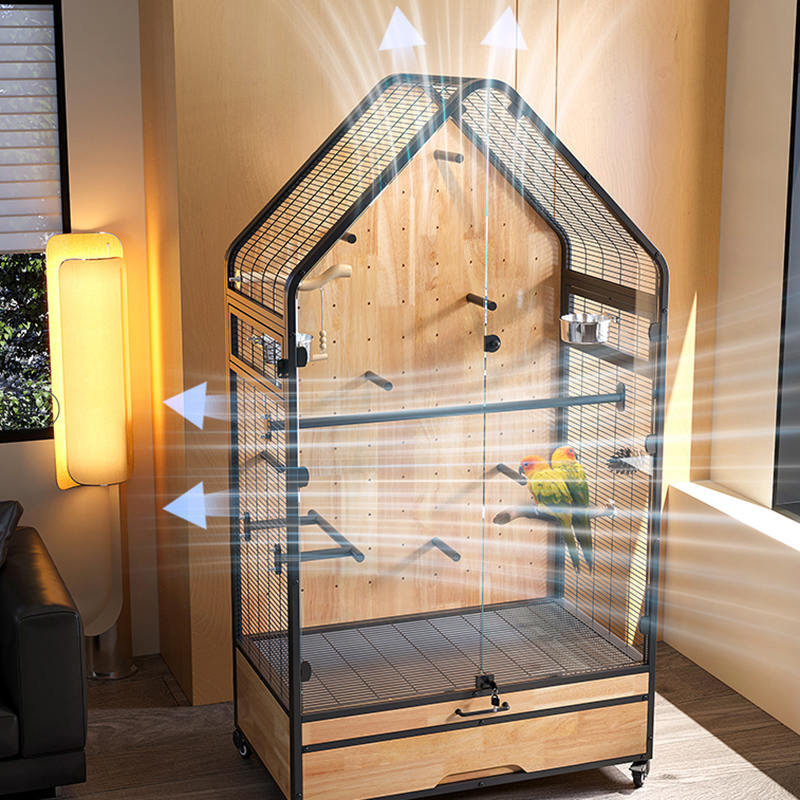 Cage en bois et en acier grande villa de bricolage amovible cages de reproduction d'oiseau avec roues stands Cage en bois et en acier grande villa de bricolage amovible cages de reproduction d'oiseau avec roues stands