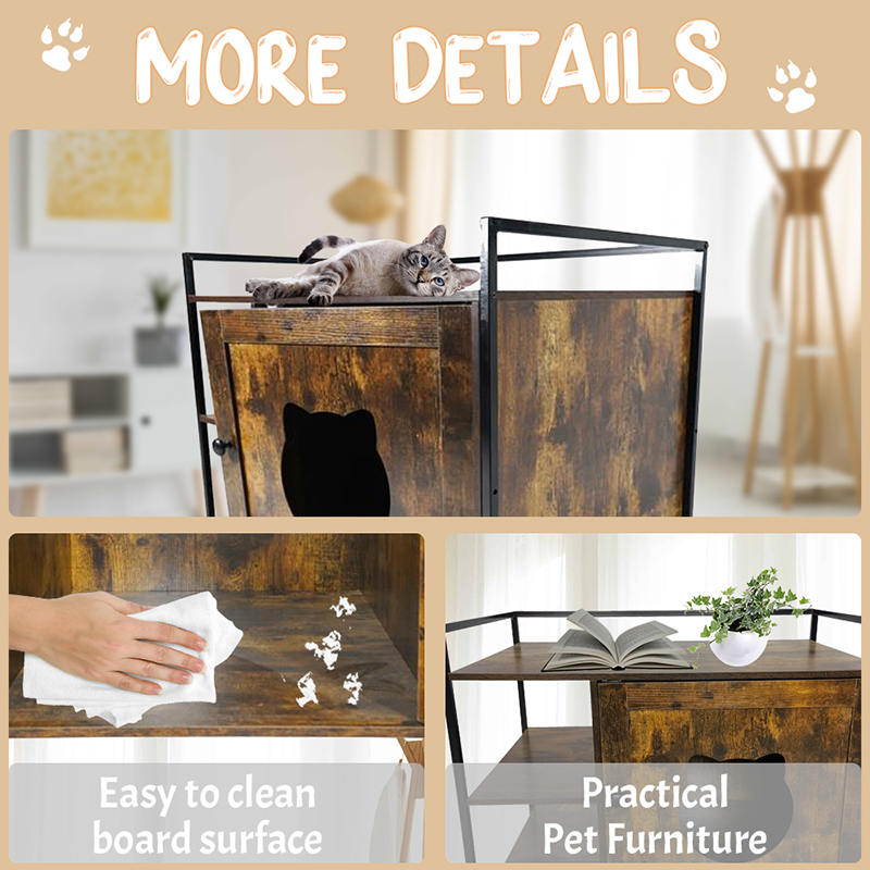 Cage de chats de style meuble avec armoire de litière de l'étagère de rangement Cage de chats de style meuble avec armoire de litière de l'étagère de rangement