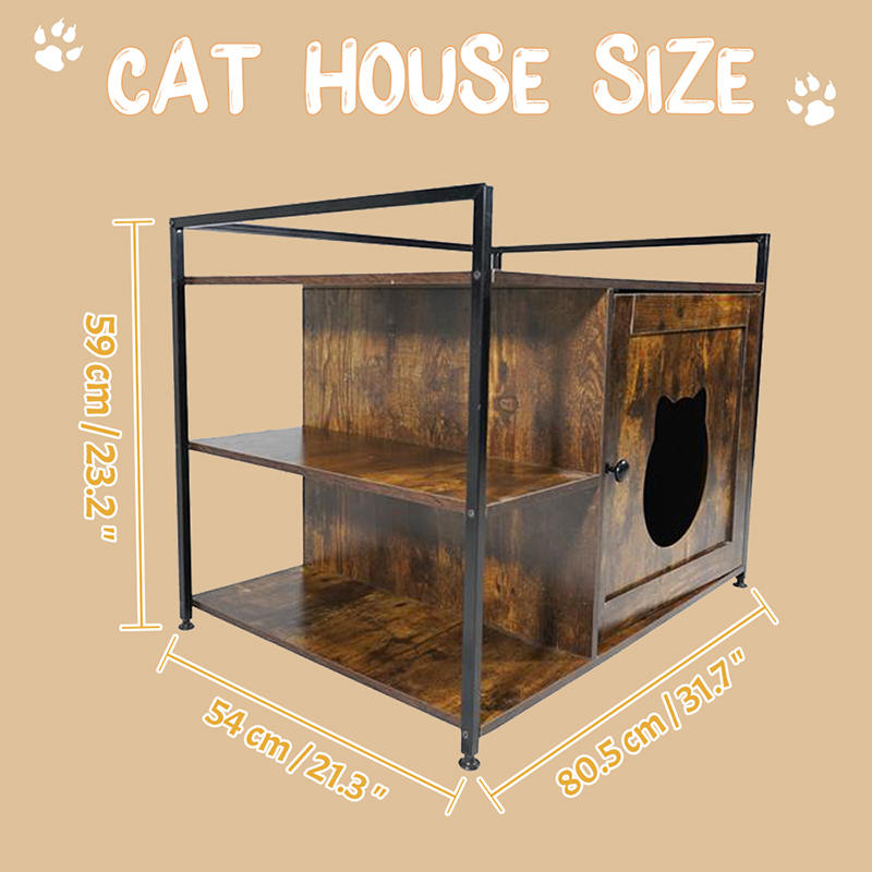 Cage de chats de style meuble avec armoire de litière de l'étagère de rangement Cage de chats de style meuble avec armoire de litière de l'étagère de rangement