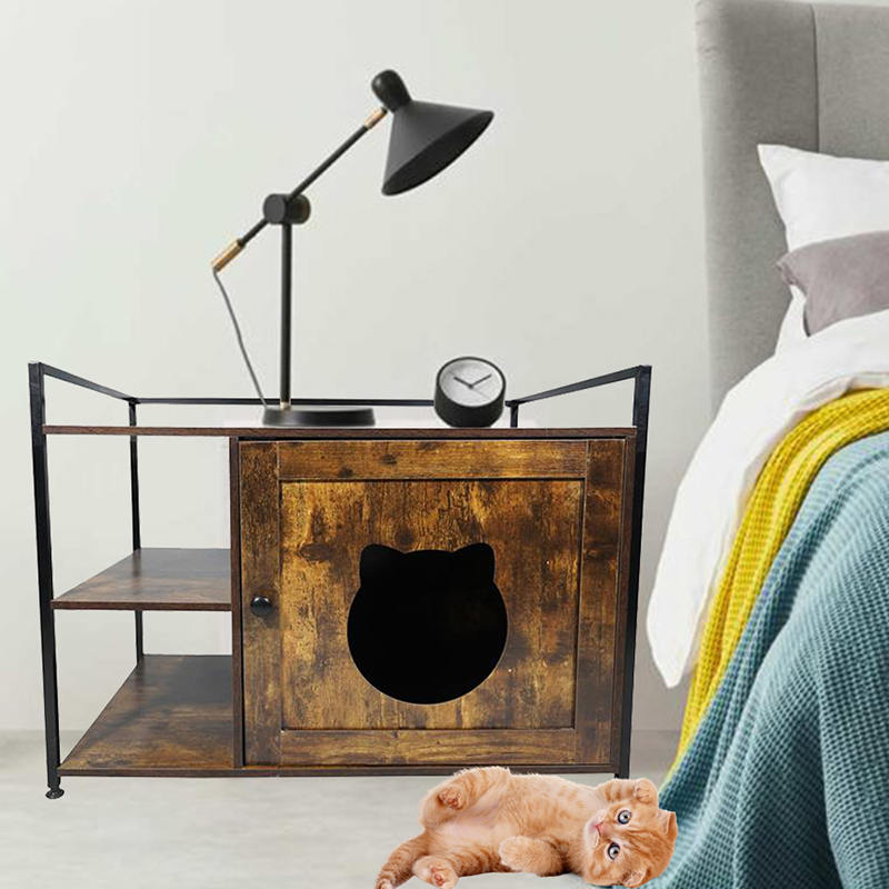 Cage de chats de style meuble avec armoire de litière de l'étagère de rangement Cage de chats de style meuble avec armoire de litière de l'étagère de rangement