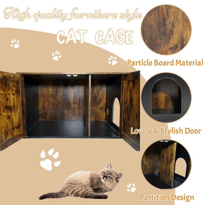 Cage de chats de meubles d'intérieur avec armoire de litière de diviseur Cage de chats de meubles d'intérieur avec armoire de litière de diviseur