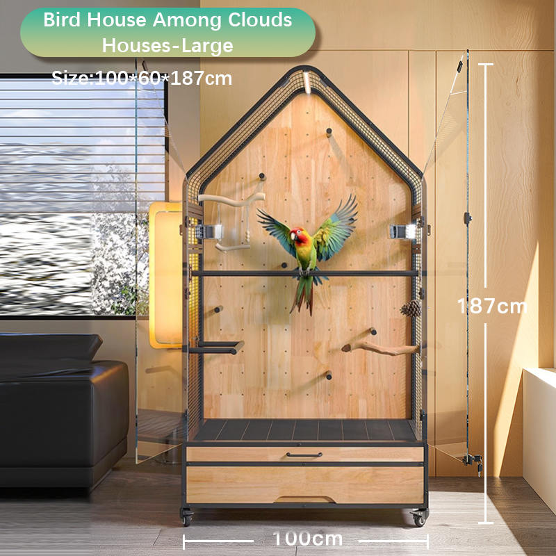Cage en bois et en acier grande villa de bricolage amovible cages de reproduction d'oiseau avec roues stands Cage en bois et en acier grande villa de bricolage amovible cages de reproduction d'oiseau avec roues stands