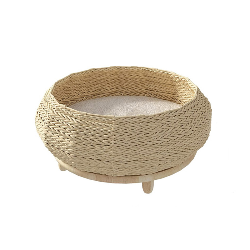 Lit de chien de chat tissé de papier kraft naturel fait à la main